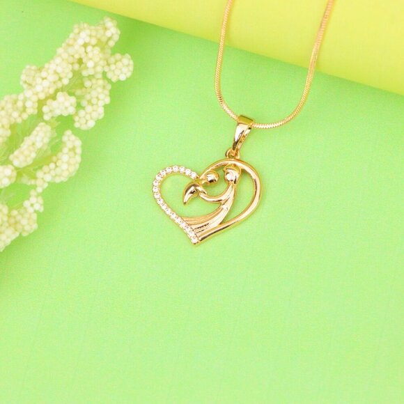 "Rose Gold Mother and Child Heart Pendant with Sparkling Detail, XPPT1327 - Picture 13 of 13